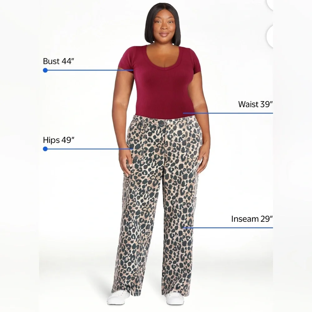 No Boundaries Leopard Animal Print Women's Cargo Wide Leg Pants - XL - Picture 3 of 7